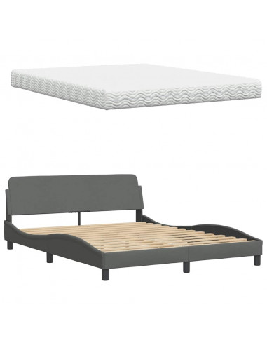 Letto con Materasso Grigio Scuro 160x200 cm Tessuto