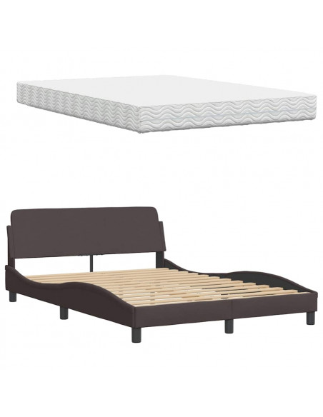 Letto con Materasso Marrone Scuro 140x200cm Tessuto