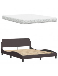 Letto con Materasso Marrone Scuro 160x200cm Tessuto 2