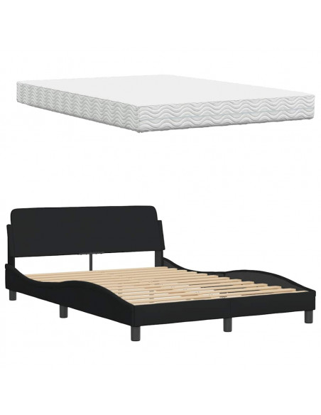 Letto con Materasso Nero 140x200 cm in Tessuto