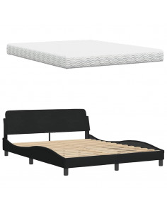 Letto con Materasso Nero 160x200 cm in Tessuto 2