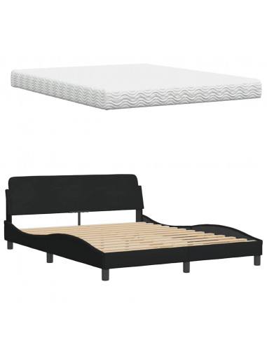 Letto con Materasso Nero 160x200 cm in Tessuto