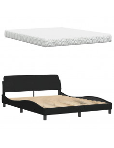 Letto con Materasso Nero 160x200 cm in Tessuto 2