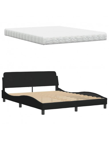 Letto con Materasso Nero 160x200 cm in Tessuto