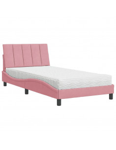 Letto con Materasso Rosa 100x200 cm in Velluto