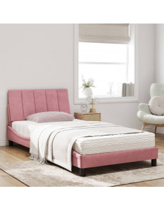 Letto con Materasso Rosa 100x200 cm in Velluto 2