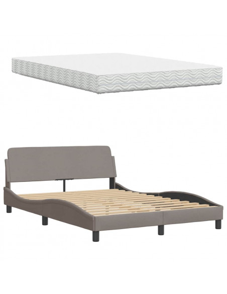 Letto con Materasso Tortora 140x200 cm in Tessuto