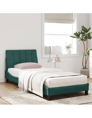 Letto con Materasso Verde Scuro 90x200 cm in Velluto