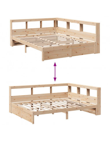 Letto Libreria senza Materasso 140x190 cm in Legno di Pino