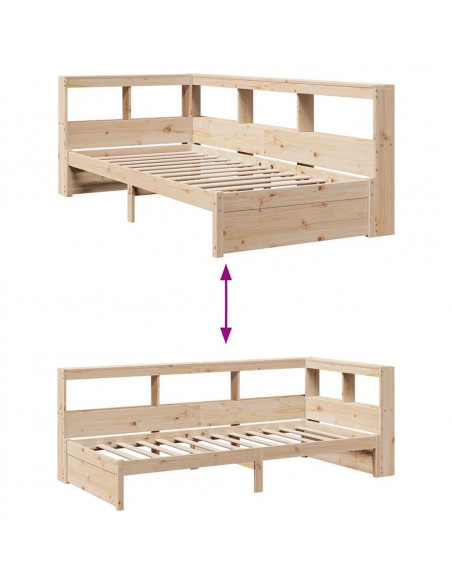 Letto Libreria senza Materasso 90x190 cm Legno Massello Pino
