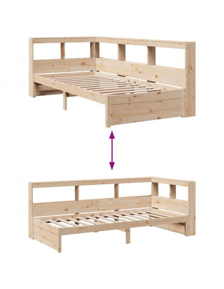 Letto Libreria senza Materasso 90x200 cm Legno Massello Pino