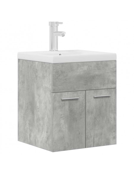 Mobile da Bagno con Lavabo Integrato e Rubinetto Grigio Cemento