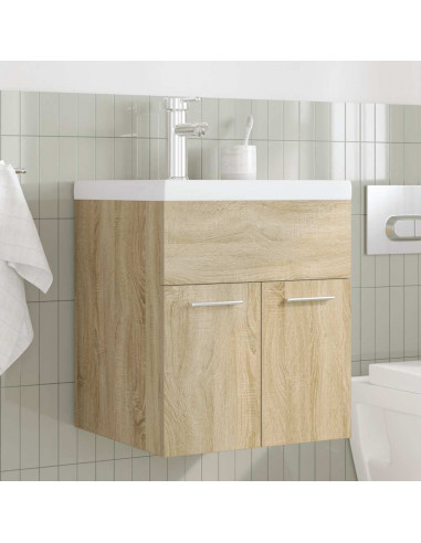 Mobile da Bagno con Lavabo Integrato e Rubinetto Rovere Sonoma