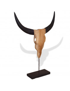 Scultura Teschio di Toro in Teak 66x15x88 cm