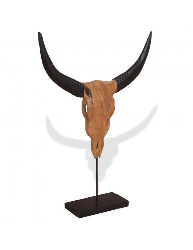 Scultura Teschio di Toro in Teak 66x15x88 cm