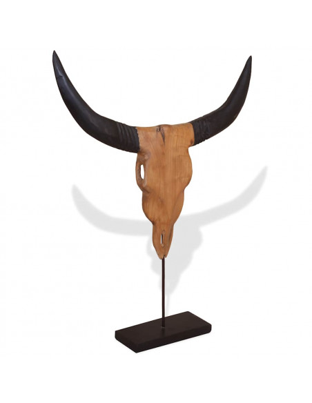 Scultura Teschio di Toro in Teak 66x15x88 cm