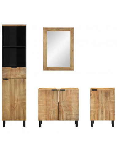 Set Mobili da Bagno 4 pz Marrone in Legno Massello di Mango