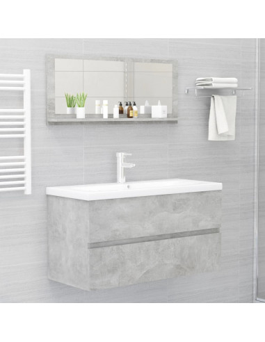 Specchio da Bagno Grigio Cemento 90x10,5x37cm Legno Multistrato