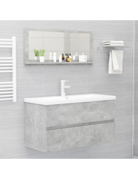 Specchio da Bagno Grigio Cemento 90x10,5x37cm Legno Multistrato
