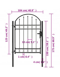 Cancello per recinzione ASSEN con parte superiore ad arco in acciaio 102x125 cm Nero