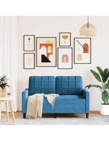 Divano a 2 Posti Blu 120 cm in Velluto