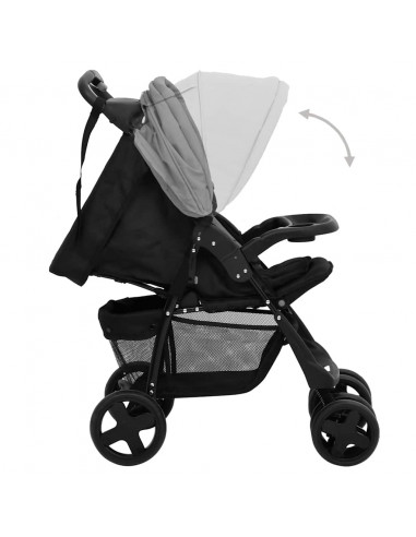 Passeggino 3 in 1 Grigio Chiaro e Nero in Acciaio