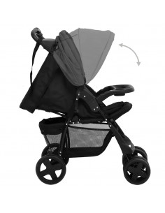 Passeggino 3 in 1 Grigio Scuro e Nero in Acciaio