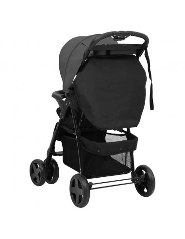 Passeggino 3 in 1 Grigio Scuro e Nero in Acciaio