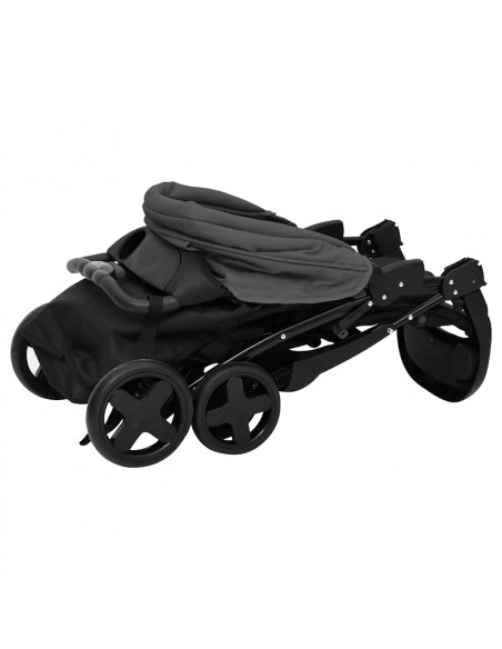 Passeggino 3 in 1 Grigio Scuro e Nero in Acciaio