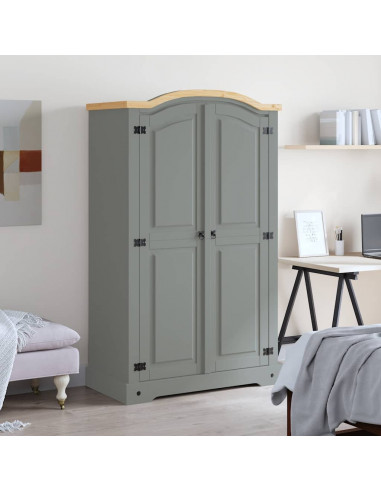 Armadio in Legno di Pino Messicano Corona 2 Ante Grigio
