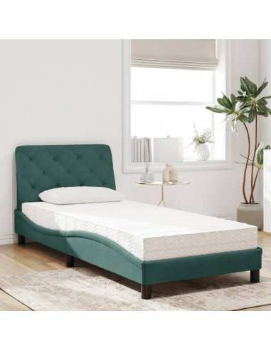 Letto con Materasso Verde Scuro 90x200 cm in Velluto