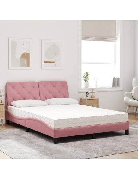 Letto con Materasso Rosa 140x200 cm in Velluto