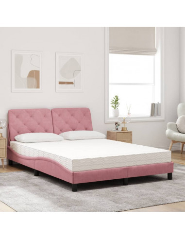 Letto con Materasso Rosa 140x190 cm in Velluto