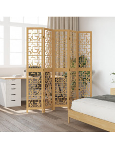 Divisorio Ambienti 5 Pannelli Marrone Legno Massello Paulownia 2