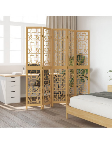 Divisorio Ambienti 5 Pannelli Marrone Legno Massello Paulownia