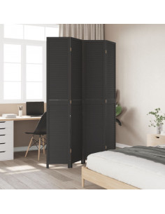 Divisorio Ambienti 4 Pannelli Nero Legno Massello di Paulownia 2