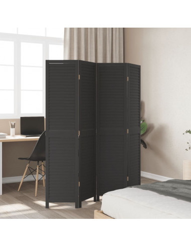 Divisorio Ambienti 4 Pannelli Nero Legno Massello di Paulownia