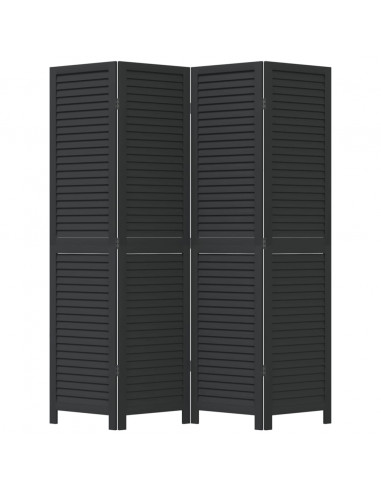 Divisorio Ambienti 4 Pannelli Nero Legno Massello di Paulownia