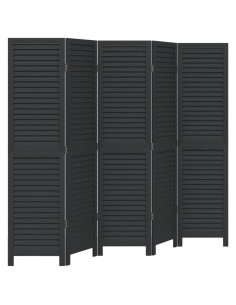 Divisorio Ambienti 5 Pannelli Nero Legno Massello di Paulownia