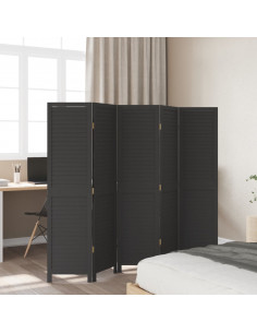 Divisorio Ambienti 5 Pannelli Nero Legno Massello di Paulownia 2