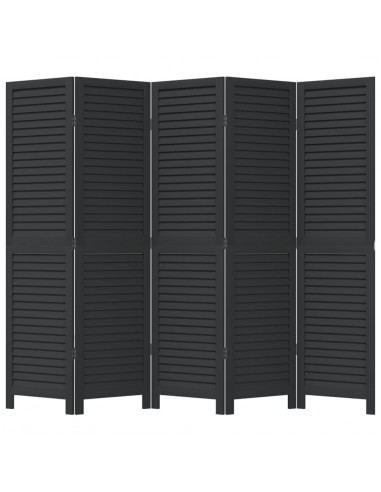 Divisorio Ambienti 5 Pannelli Nero Legno Massello di Paulownia