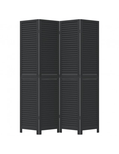 Divisorio Ambienti 4 Pannelli Nero Legno Massello di Paulownia