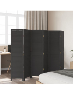 Divisorio Ambienti 6 Pannelli Nero Legno Massello di Paulownia 2