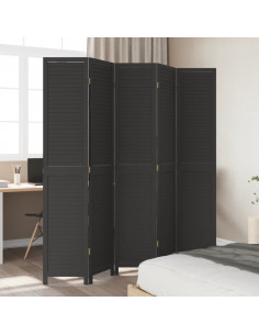 Divisorio Ambienti 5 Pannelli Nero Legno Massello di Paulownia 2