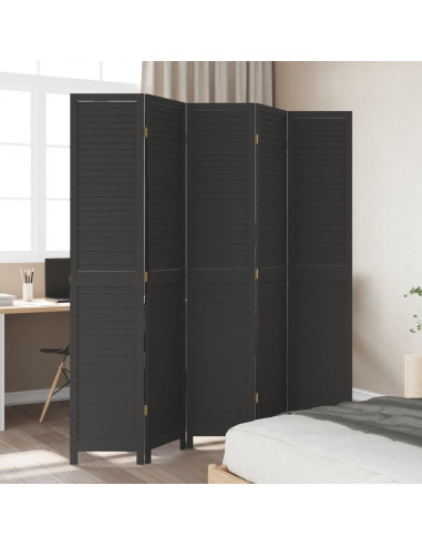 Divisorio Ambienti 5 Pannelli Nero Legno Massello di Paulownia