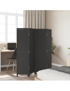 Divisorio Ambienti 4 Pannelli Nero Legno Massello di Paulownia 2