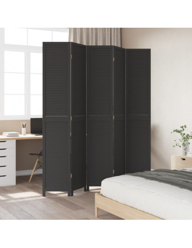 Divisorio Ambienti 5 Pannelli Nero Legno Massello di Paulownia