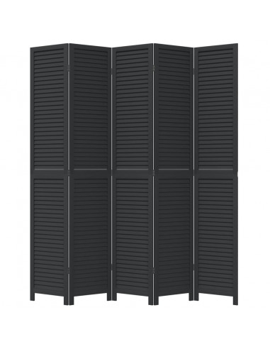 Divisorio Ambienti 5 Pannelli Nero Legno Massello di Paulownia