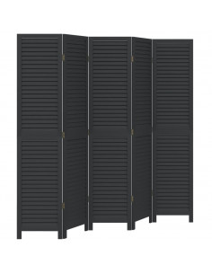 Divisorio Ambienti 5 Pannelli Nero Legno Massello di Paulownia