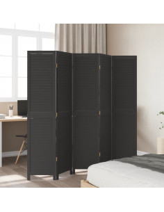 Divisorio Ambienti 5 Pannelli Nero Legno Massello di Paulownia 2